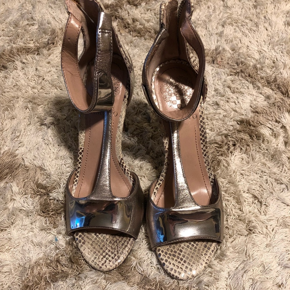 T strap sandals.